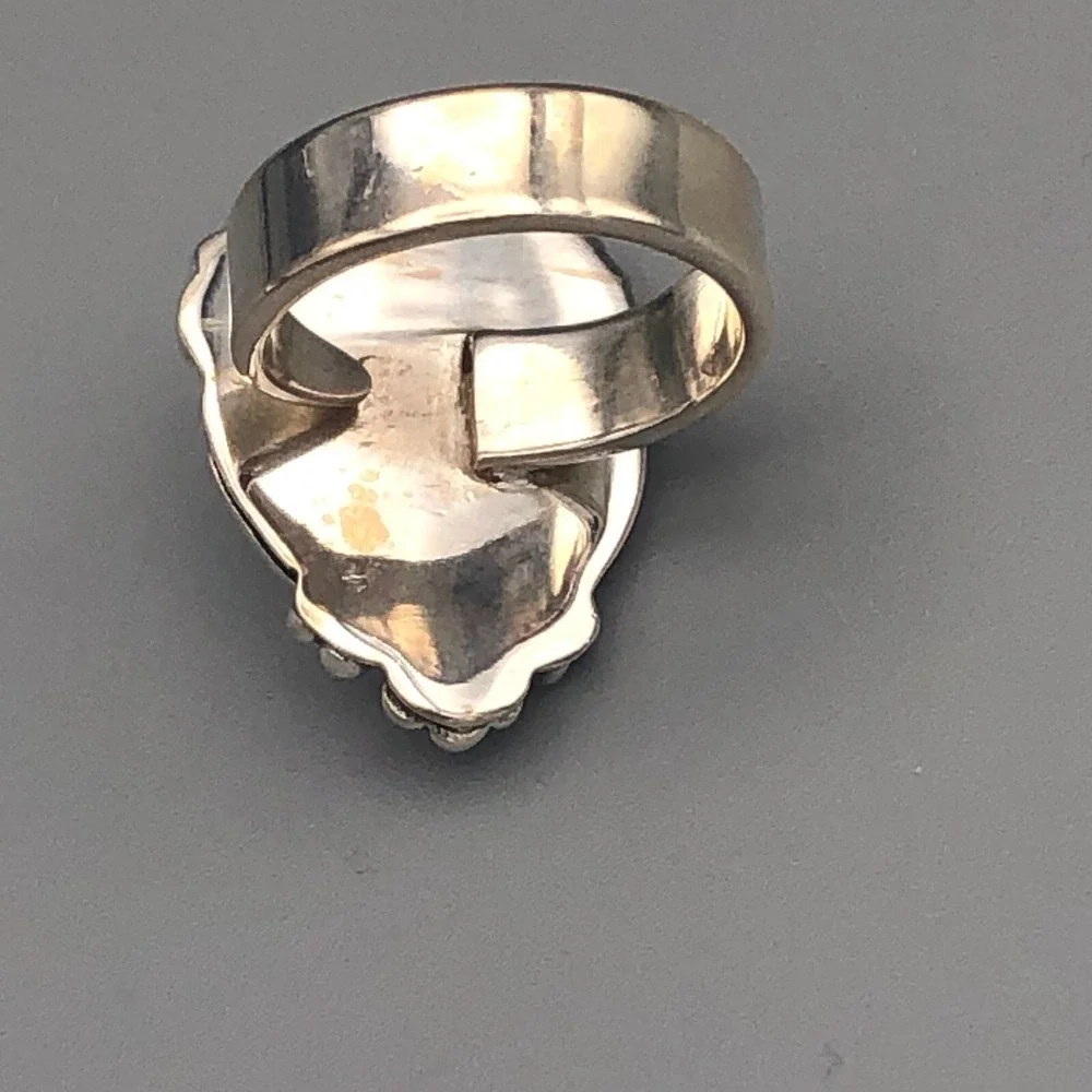 Navajo Handmade Rutilated Quartz Sterling Silver Ring Sz 8 Adjustable Flowers